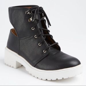 Black and White Cutout Back Combat Boots